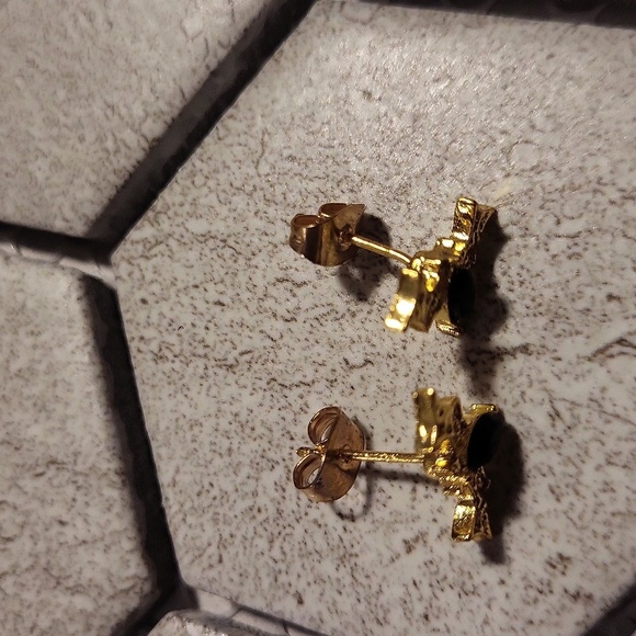 Gold And Black Bat Earrings - Picture 3 of 4